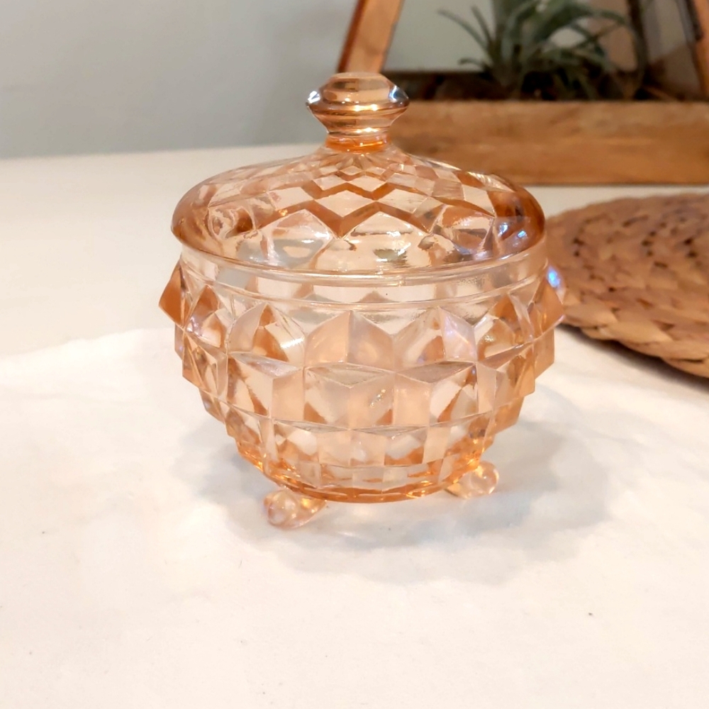 Jeannette "Cubist" Depression Glass Sugar Jar